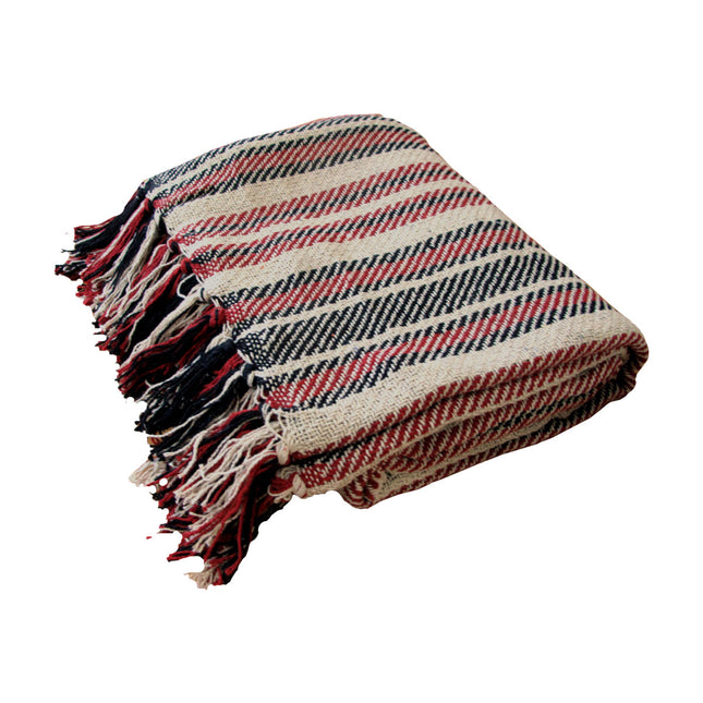 Stella 100% Cotton Knitted Throw Rug Natural Red.
