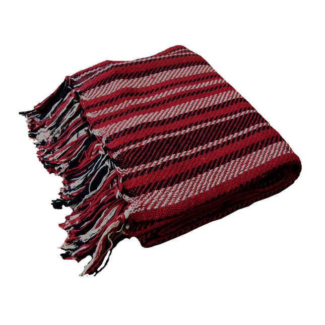 Stella 100% Cotton Knitted Throw Rug Red Multi.