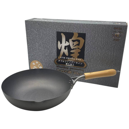 Kirameki Premium Cast Iron Nitriding Processing Stir-fry Wok (Made in Japan) - 30cm.