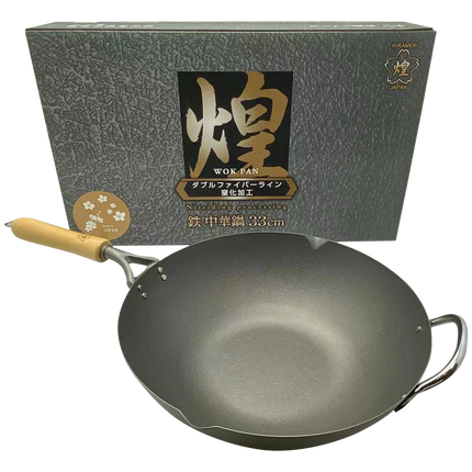 Kirameki Premium Cast Iron Nitriding Processing Stir-fry Wok (Made in Japan) - 33cm.