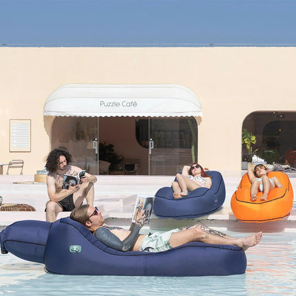 Giga Lounger Lazy Camping Air Bag Sofa Bed for Beach Sleeping Navy blue.