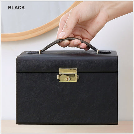 Jewellery Box With Mirror Double Drawers Organizer Storage Lock Case(Black).