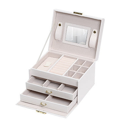 Jewellery Box With Mirror Double Drawers Organizer Storage Lock Case(White).