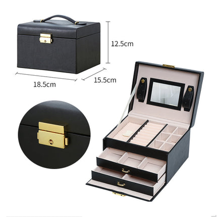 Jewellery Box With Mirror Double Drawers Organizer Storage Lock Case(White).