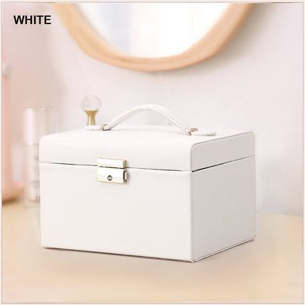 Jewellery Box With Mirror Double Drawers Organizer Storage Lock Case(White).