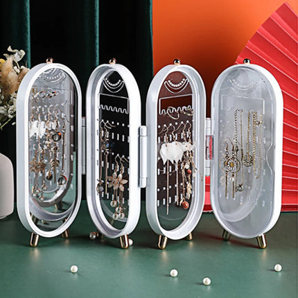 Jewellery Storage Box Earrings Display Necklace Organizer 4 Doors Foldable Screen (Green).