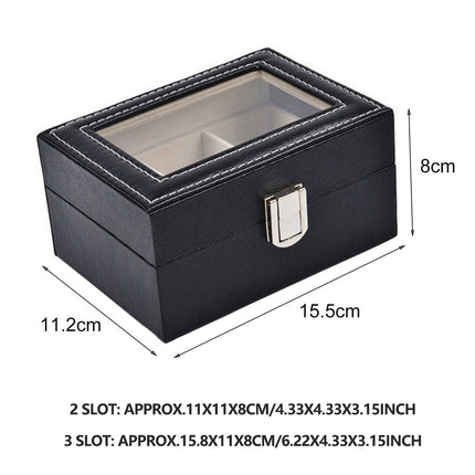 Watch Box Organizer Case Jewelry Display Tray Glass Top PU Leather(2 Slot).