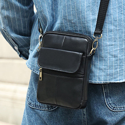 Genuine leather men's crossbody bag oiled wax leather Satchel Crossbody Bag (Black).