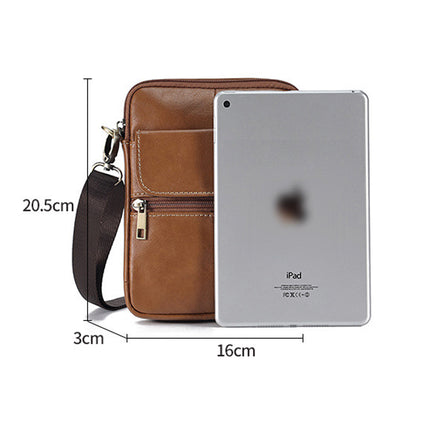 Genuine leather men's crossbody bag oiled wax leather Satchel Crossbody Bag (Black).