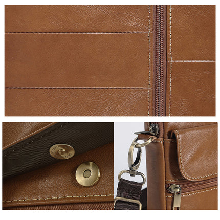Genuine leather men's crossbody bag oiled wax leather Satchel Crossbody Bag (Black).