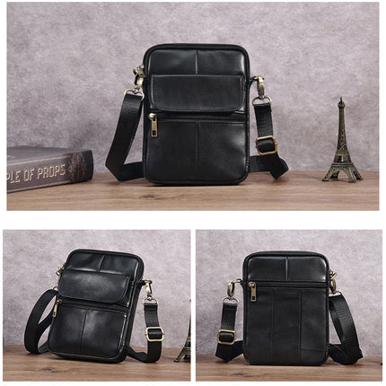 Genuine leather men's crossbody bag oiled wax leather Satchel Crossbody Bag (Black).