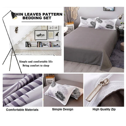 Palm Leaves Pattern Aloe Cotton Flat Sheet Quilt Cover Pillowcases 4pcs Bedding Set (King).