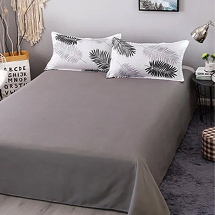Palm Leaves Pattern Aloe Cotton Flat Sheet Quilt Cover Pillowcases 4pcs Bedding Set (King).