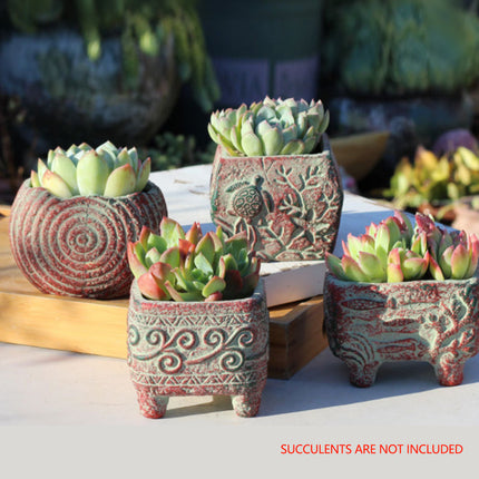 4/5/6 Pots Set Ceramic Clay Pottery Pots Succulent Flower Planter Draining Hole(Style 02# 4 Pots Set).