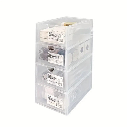 4 Pcs Set Stackable Desktop storage Box Drawer Transparent Plastic Stationery Cosmetic Organizer Box(Clear).