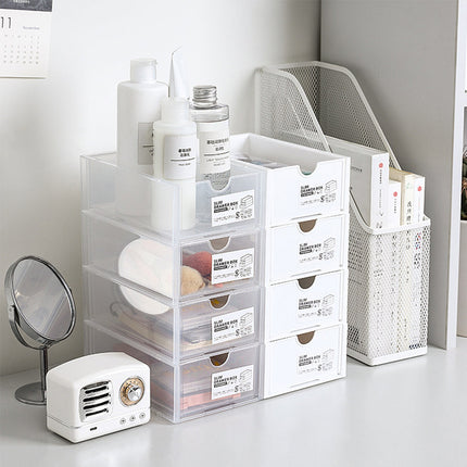 4 Pcs Set Stackable Desktop storage Box Drawer Transparent Plastic Stationery Cosmetic Organizer Box(Clear).