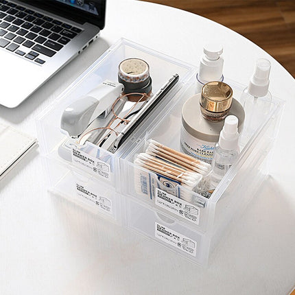 4 Pcs Set Stackable Desktop storage Box Drawer Transparent Plastic Stationery Cosmetic Organizer Box(Clear).