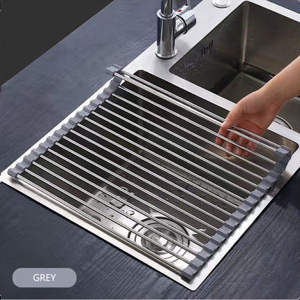 Kitchen Roll-Up Dish Drying Rack Foldable Drainer Over Sink 304-Stainless Steel(Small:47*24cm).