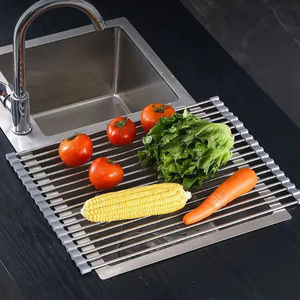 Kitchen Roll-Up Dish Drying Rack Foldable Drainer Over Sink 304-Stainless Steel(Small:47*24cm).