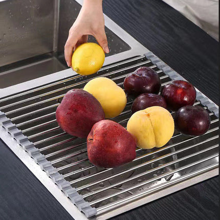 Kitchen Roll-Up Dish Drying Rack Foldable Drainer Over Sink 304-Stainless Steel(Medium:47*30cm).