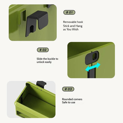 Foldable Hanging Storage Box No Drilling Required Wall-mounted Organizer (Green).
