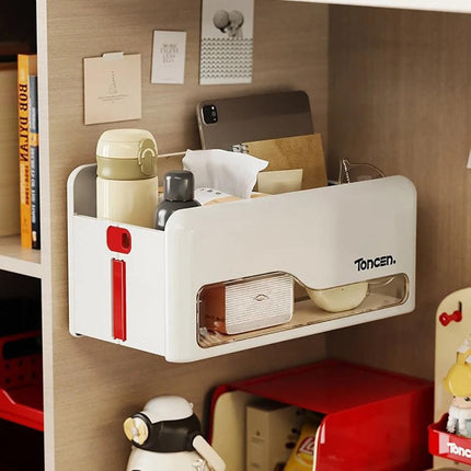 Foldable Hanging Storage Box No Drilling Required Wall-mounted Organizer (Red).