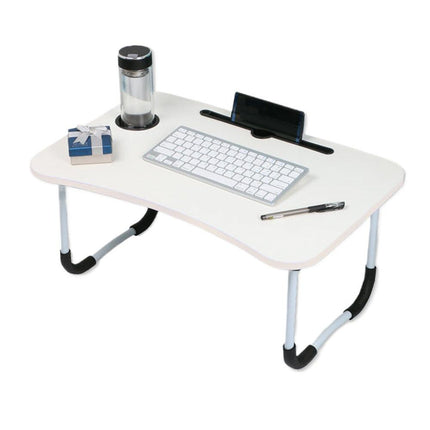 Foldable Desk Laptop Stand Table Bed Computer Study Adjustable Portable Cup Slot(White).