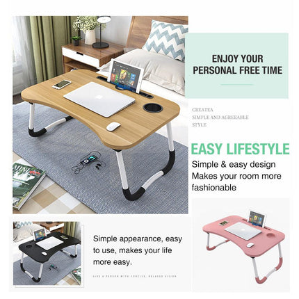 Foldable Desk Laptop Stand Table Bed Computer Study Adjustable Portable Cup Slot(White).