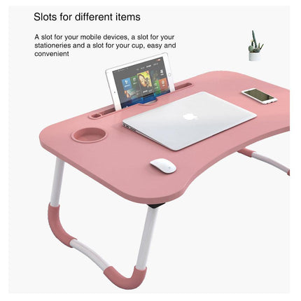 Foldable Desk Laptop Stand Table Bed Computer Study Adjustable Portable Cup Slot(White).