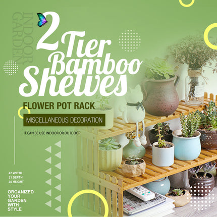 2 Tier Bamboo Plant Stand Shelves Flower Pot Rack Garden Indoor Outdoor Patio.