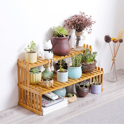 2 Tier Bamboo Plant Stand Shelves Flower Pot Rack Garden Indoor Outdoor Patio.