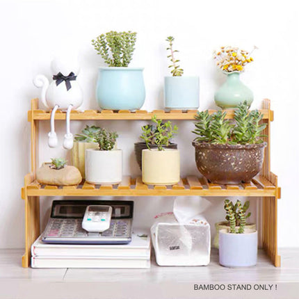 2 Tier Bamboo Plant Stand Shelves Flower Pot Rack Garden Indoor Outdoor Patio.