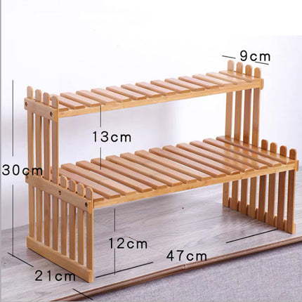 2 Tier Bamboo Plant Stand Shelves Flower Pot Rack Garden Indoor Outdoor Patio.