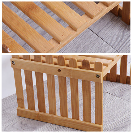 2 Tier Bamboo Plant Stand Shelves Flower Pot Rack Garden Indoor Outdoor Patio.