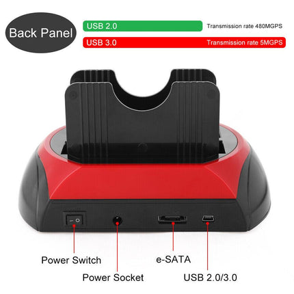 All In One Docking Station USB Dual-Bay Hard Drive 2.5" 3.5" IDE SATA SSD Card Reader.