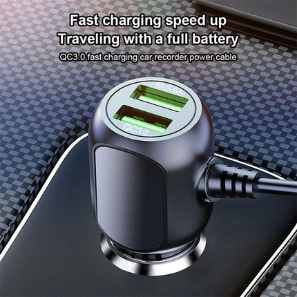 2 in 1 Dash Cam Car Charger Double USB 5V3.5A QC3.0 Fast 3.5M Cable.