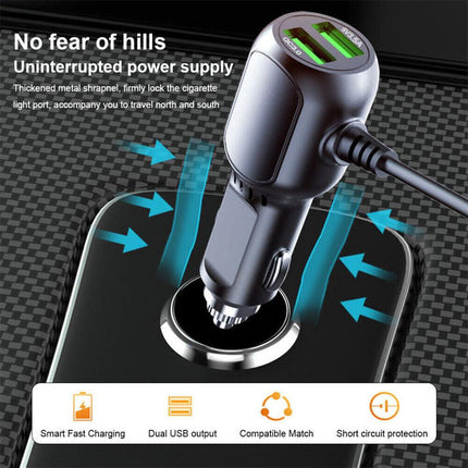 2 in 1 Dash Cam Car Charger Double USB 5V3.5A QC3.0 Fast 3.5M Cable.