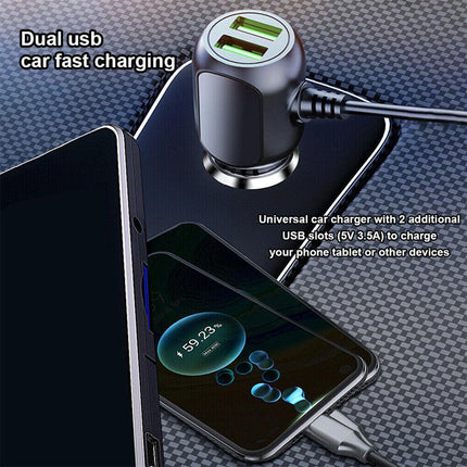 2 in 1 Dash Cam Car Charger Double USB 5V3.5A QC3.0 Fast 3.5M Cable.