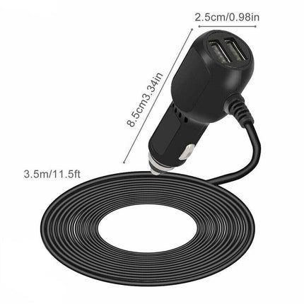 2 in 1 Dash Cam Car Charger Double USB 5V3.5A QC3.0 Fast 3.5M Cable.