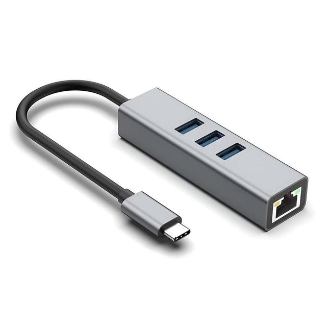 USB C to Ethernet Adapter with 1000Mbps Gigabit RJ45 and 3xUSB 3.0 Ports.
