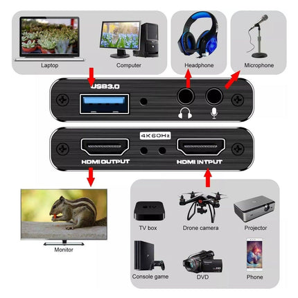 4K 1080P 60FPS HDMI to USB 3.0 Video Capture Card For PS4/PC/OBS Nintendo Switch.