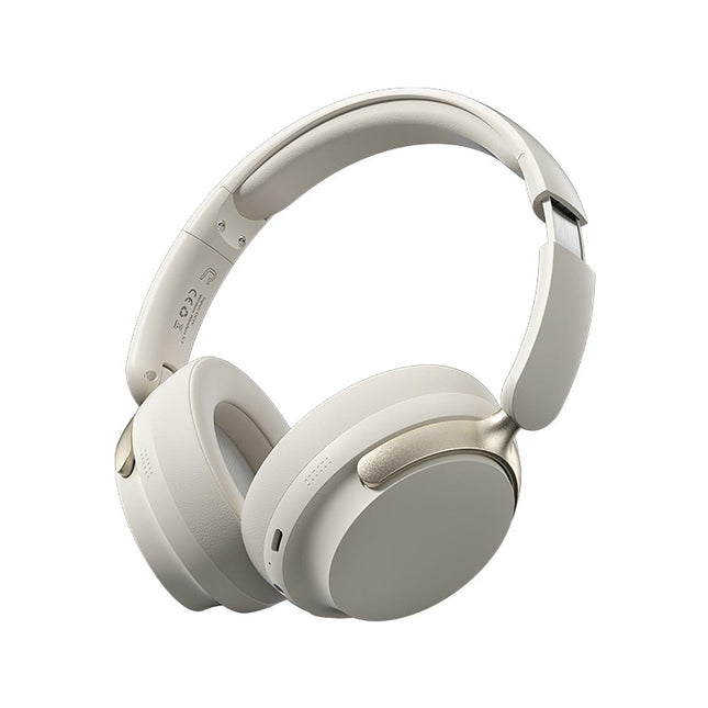 JR SY-T7 Bluetooth 5.4 Over-Ear Headset Wireless Headphones with Noise Cancelling Mic (Beige).