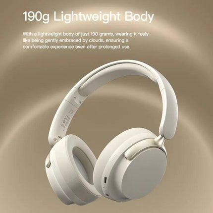 JR SY-T7 Bluetooth 5.4 Over-Ear Headset Wireless Headphones with Noise Cancelling Mic (Beige).