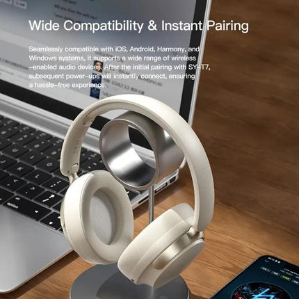 JR SY-T7 Bluetooth 5.4 Over-Ear Headset Wireless Headphones with Noise Cancelling Mic (Beige).