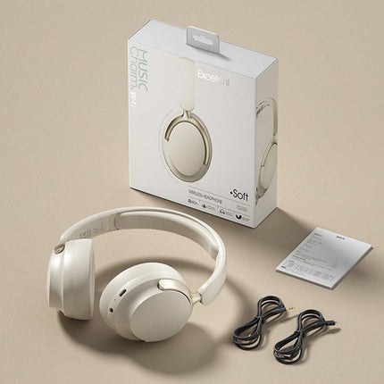 JR SY-T7 Bluetooth 5.4 Over-Ear Headset Wireless Headphones with Noise Cancelling Mic (Beige).