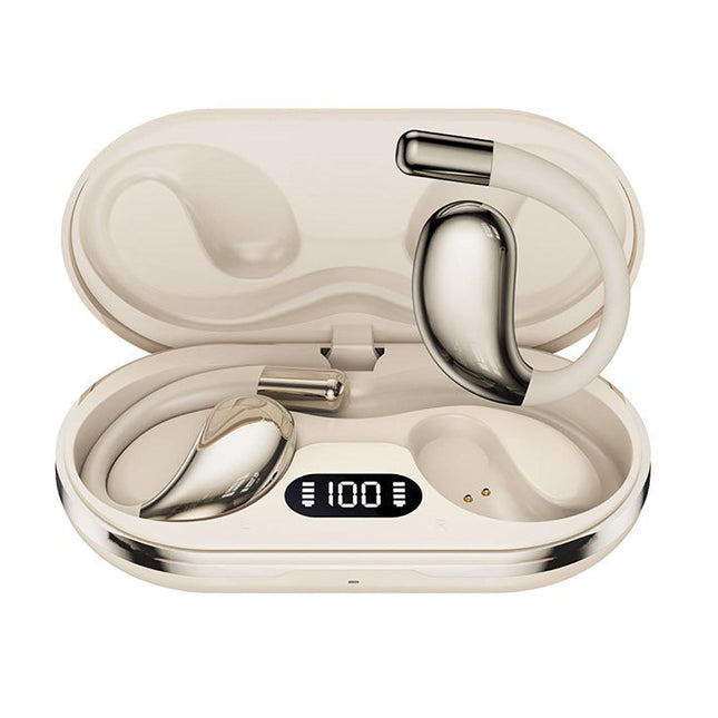 Wireless Earhook Sports Headphones Open-Ear Bluetooth 5.4 Sweat-Resistant Earphones (Beige).