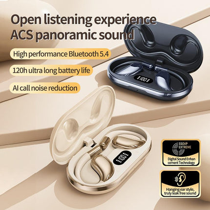 Wireless Earhook Sports Headphones Open-Ear Bluetooth 5.4 Sweat-Resistant Earphones (Beige).