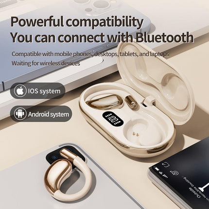 Wireless Earhook Sports Headphones Open-Ear Bluetooth 5.4 Sweat-Resistant Earphones (Beige).
