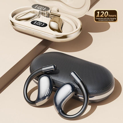 Wireless Earhook Sports Headphones Open-Ear Bluetooth 5.4 Sweat-Resistant Earphones (Beige).