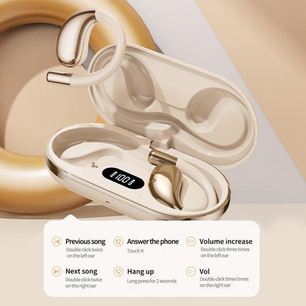 Wireless Earhook Sports Headphones Open-Ear Bluetooth 5.4 Sweat-Resistant Earphones (Beige).